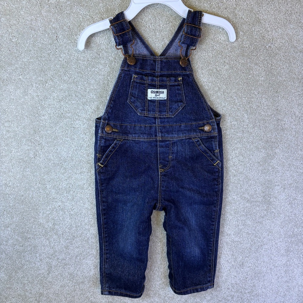 OshKosh B'gosh Overalls Baby Girl 9M Blue Glitter Denim Adjustable Straps Snaps